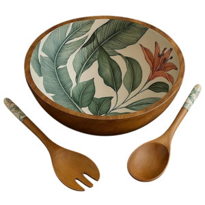 Modern Style <b>Bamboo</b> Salad <b>Bowl</b> Set With Matching White Handle Servers Eco-Friendly Natural Wood Large Fruit Serving <b>Bowl</b> - Product Image 6