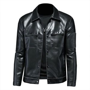 Wholesale Sale Fashion <b>Men's</b> Motorcycle Pu Leather <b>Jacket</b> in Stock - Product Image 2