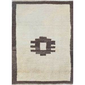 พรมห้องนั่งเล่นขนสัตว์ถักมือสีเบจและสีน้ำตาลทรงเรขาคณิต-รูปสี่เหลี่ยมผืนผ้า Pae-295 - Product Image 1