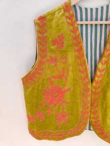 Handmade Velvet Bomber <b>Jacket</b> with Embroidered Suzani Pattern Reversible Breathable Eco-Friendly Winter <b>Short</b> <b>Sleeve</b> - Product Image 3