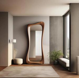 Handmade Art Deco Walnut Asymmetrical Full Length Wall <b>Mirror</b> Solid <b>Wooden</b> Frame Standing <b>Mirror</b> at Cheap Price - Product Image 5