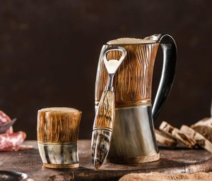 Meilleures ventes Ensemble de tasses en corne de buffle faites à la main de haute qualité Tasses à boire élégantes et polies Corne naturelle écologique de haute qualité - Product Image 1
