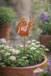Rostiger Metall-Hase als Ornament mit Regenschirm, Vintage Eisen-Häschen Gartendekoration für Blumentöpfe, Hofkunst, Outdoor Frühlingsdekoration - Product Image 4
