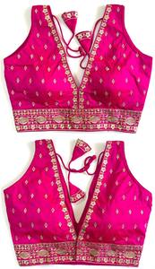 Blusa moderna de verano con trabajo de hilo Zari y nudos hechos a mano Patrón abierto frontal Estilo formal elegante - Product Image 3