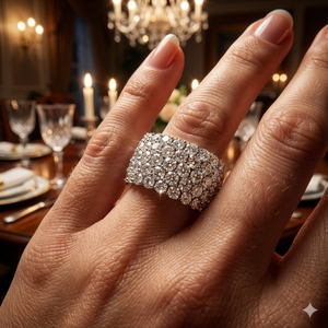 Luxurious 18K White Gold 5-Row Diamond Cigar Band Shared Prong <b>Chunky</b> Statement <b>Ring</b> High-End Jewelry Wholesale - Product Image 1