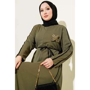 Vestido caqui accesorio de flores detallado de tuberías - Product Image 3