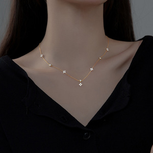 Collar de trébol de cuatro hojas de diamante de plata de ley S925 para mujer, luz de lujo, estilo fresco, celebridad de Internet, INS, borla, nicho Clavi - Product Image 6
