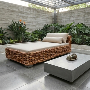 Natural <b>Rattan</b> Woven Sun Lounger Mahogany Frame Daphnie Cushion Pool <b>Daybed</b> Outdoor Deck Chair Setup Decor Art Pure Design - Product Image 3