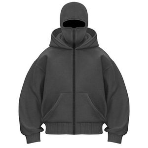 Nouveau design, vente en gros, sweat-shirts à capuche zippés pour hommes, coupe ample, épaules tombantes, sweat-shirts unis, personnalisables, masque facial pour hommes, cagoule zippée - Product Image 3