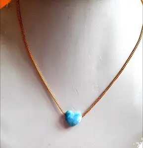 Delicaat Ontwerp Larimar Hartvorm Edelsteen Sieraden 15Mm Hoog Ogende Larimar Messing Vergulde Ketting Hanger Bij Geschenk