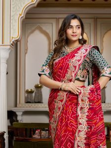Launching <b>red</b> pure bandhej <b>saree</b> with heavy pitha & gota patti work New Festival wedding wear - Product Image 2