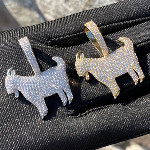 Pendentif animal chèvre serti de micro pavés de moissanite, collier hip hop bling, charme en argent sterling 925, pendentif de rappeur - Product Image 1