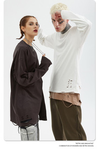 Participar en ropa de hombre personalizada de calidad _ Nueva camiseta de corte inferior de otoño e invierno High Street Camiseta larga de algodón suelta para hombres - Product Image 4