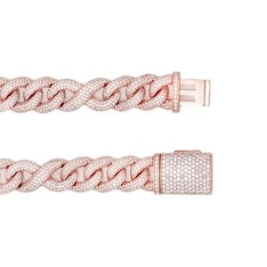 Collar de Cadena Cubana Personalizado en Plata de Ley Chapada en Oro Real con Diamantes Cultivados en Laboratorio en Color Amarillo Rosa para Mujeres y Hombres, a la Moda - Product Image 3