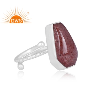 Anillo apilable de piedras preciosas de cuarzo de fresa Natural de plata de ley fina superventas, joyería personalizada para mujer, regalo para ella - Product Image 3