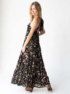 Hot Selling Women's Casual Maxi <b>Dress</b> Flounce Sleeves Standard V-Neck <b>Elastic</b> Empire Waist Drawstring Hand Block Trendy Pattern - Product Image 5