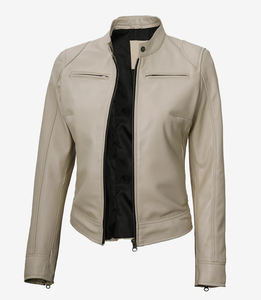 Fabricant sur mesure OEM Vestes en cuir blanc à fermeture éclair sur le devant pour femmes Vestes en cuir véritable personnalisées - Product Image 2