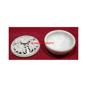 Round Shape Natural Soapstone Carving Potpourri <b>Box</b> Handmade <b>Floral</b> Carving Design With Glossy Surface Used For Gifting Purpose - Product Image 2