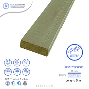 优质多功能耐用CCA处理的北方松木云杉木材甲板，适用于户外28x96x6000mm毫米SAK木工