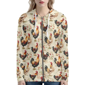 Hen Pattern Zipper Hoodie Minimalist Imprimé Sublimation Design Léger Coton Polaire Hoodies pour Femmes - Product Image 1