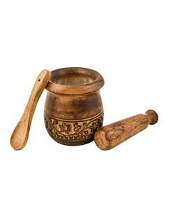 Mortero y Maja de madera tallada | Molinillo para hierbas, especias y uso en cocina, madera de mango natural grabada | Mortero hecho a mano - Product Image 5