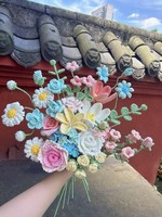 Bouquet de fleurs en coton artisanal au crochet - Rose Parfait pour les mariages et Noël, centre de table et décoration d'intérieur
