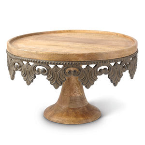 ถาดไม้อะคาเซียแบบขาสูงทำจากไม้อะคาเซียแท่นวางเค้กสำหรับเสิร์ฟเค้กและผลไม้ - Product Image 6