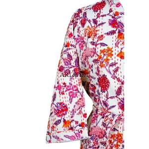 Vintage Elegant Thermal Cotton <b>Dressing</b> <b>Gown</b> Kimono HandStitch Quilted Patchwork Kantha Jacket Multi Colored TieBelt Coat Winter - Product Image 5