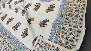 Gold Elephant Print Handmade Rajasthani Reversible <b>Quilt</b> Blanket - Product Image 3