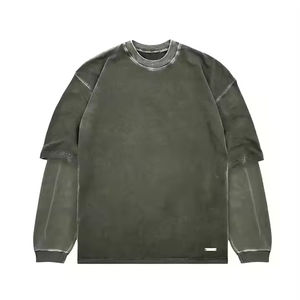 Camiseta de Algodón 100% para Hombre, Estilo Urbano, Corte Regular, Manga Corta, Lavado Ácido, con Doble Capa de Patchwork, Nuevo Diseño - Product Image 4