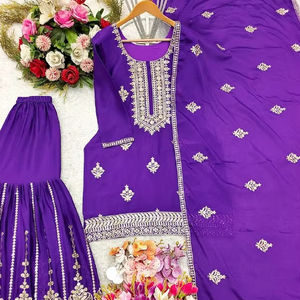 Hermoso Top de Piel Sintética para Bodas y Fiestas - Sarara y Dupatta - Product Image 1