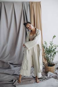 ชุดผ้าลินินสไตล์ยุโรปสำหรับผู้หญิงชุดกิโมโนผ้าลินินขนาดใหญ่ซักได้ไซส์ใหญ่เป็นมิตรต่อสิ่งแวดล้อม - Product Image 2