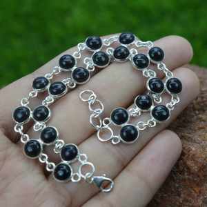 Black Onyx 925 Sterling <b>Silver</b> 2 Line Adjustable Bracelet Handmade Gemstone Jewelry Women Gift - Product Image 4