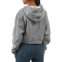 Top Corto con Capucha para Mujer, Invierno, Color Sólido, Diseño con Cremallera, Tejido de Felpa, 100% Algodón, Uso Diario, Ligero, Tallas Grandes, Personalizable