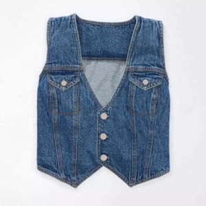 Chaleco vaquero con cuello en V y decoración con botones a la moda informal para mujer, chaleco vaquero con botones sin mangas personalizado más vendido - Product Image 3