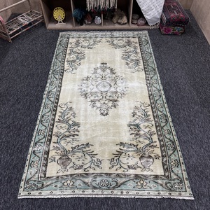 4.9x8.7 ft Vintage Turkish Rug, Accent Rug, Green <b>Brown</b> Floral <b>Wool</b> Rug - Product Image 1