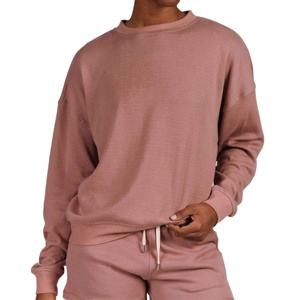 Sudadera de alta calidad para mujer, algodón liso, Color sólido, hombro caído, logotipo personalizado, cuello redondo, sudadera de manga larga para mujer - Product Image 1