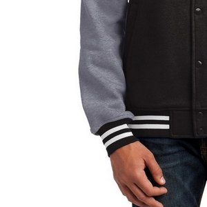 Custom cotton fleece varsity <b>jacket</b> for <b>men</b> with embroidered patches heather grey school style letterman coat - Product Image 4