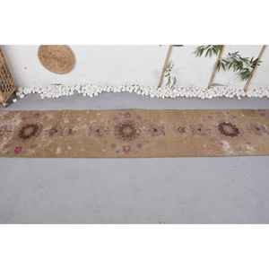 Alfombra clásica de lana Vintage Beige Pink Patchwork diseño hecho a mano 2,1X10,8 pies rectángulo para sala de estar respaldo de látex pila de felpa - Product Image 3