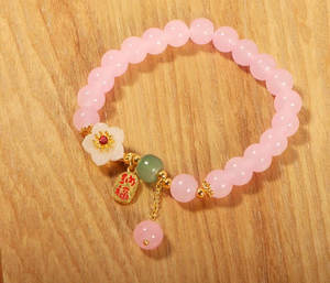 Handmade Luxury Rose Quartz <b>Beaded</b> <b>Bracelet</b> 8MM Natural Gemstone Brass Charm Healing Jewelry for Women Gift & Party - Product Image 3