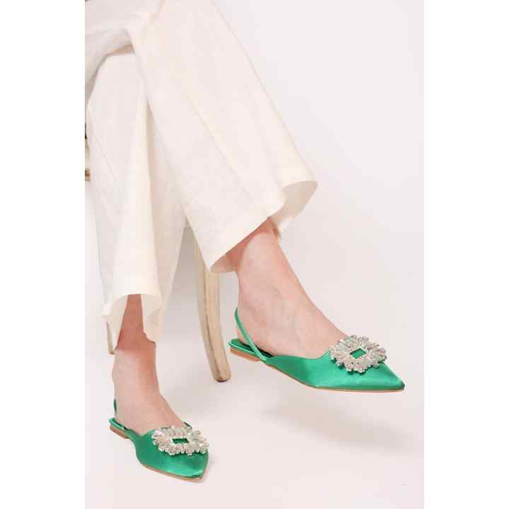 Large Size Women's Ballerina Ballerina Green Buckle Satin 41-42-43-44