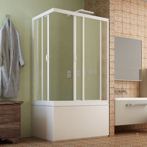 Box Doccia Angolare Forte Forte in PVC con Vetro Acrilico, Finitura Spazzolata, Anti-Calcare, per Uso Domestico - Product Image 1
