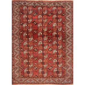 Alfombras de Lana Anudadas a Mano Kiaan de Gran Tamaño, Rectangulares de 9x12, con Patrón Geométrico Abstracto para Entrada, Pasillo, Modelo Paem-113, Rojo Naranja - Product Image 1