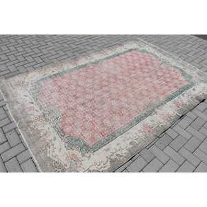 พรมตุรกีวินเทจ ขนาดใหญ่ 5.9x8.8 ฟุต พรมขนสัตว์สีแดงน้ำเงินลายอิคัต - Product Image 4