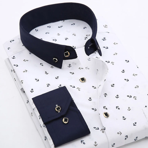 ชุดเดรสผ้าฝ้ายแขนยาวสำหรับผู้ชาย, เสื้อเชิ้ตทางการแขนยาวไม่มีรอยยับยืดเสื้อลำลองธุรกิจมีกระดุม - Product Image 2