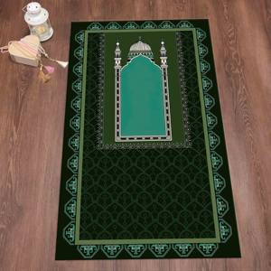 Tapis de prière islamique vert : élégante décoration musulmane pour la maison, tapis imprimé, tapis fin non tissé - Product Image 5