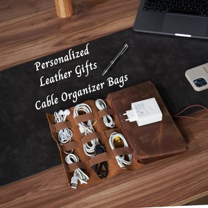 Étui de voyage élégant et luxueux en cuir imperméable et antichoc pour câble, chargeur USB, écouteurs, usage quotidien, fabrication - Product Image 4