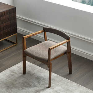 Sillas de comedor de madera maciza de buen diseño para restaurante Hotel tela brazo de cuero Silla de comedor silla de madera oscura nórdica moderna - Product Image 4