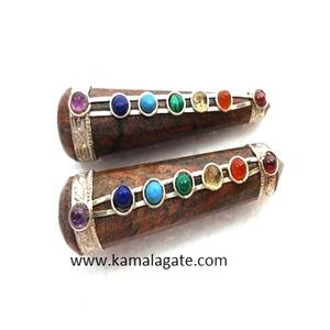 Baguette de guérison en jaspe noir Pierre précieuse naturelle avec 7 Chakra Pierre semi-précieuse Artisanat à vendre - Product Image 5