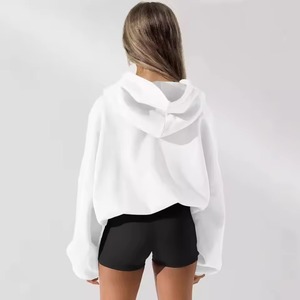 HD636 Femmes Tricoté Crop Top Terry Hoodies Taille Haute Surdimensionné Sans Fil Brut Ourlet Bord Casual Pullover Respirant Hoodie - Product Image 3